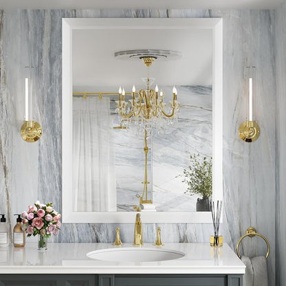 Bathroom Mirror for Wall, 28x36 Inch (White) | HD Reflection, Tempered Glass, Thick Metal Framed Rectangle Mirrors for Over Sink, Bedroom, Living Room, Entryway