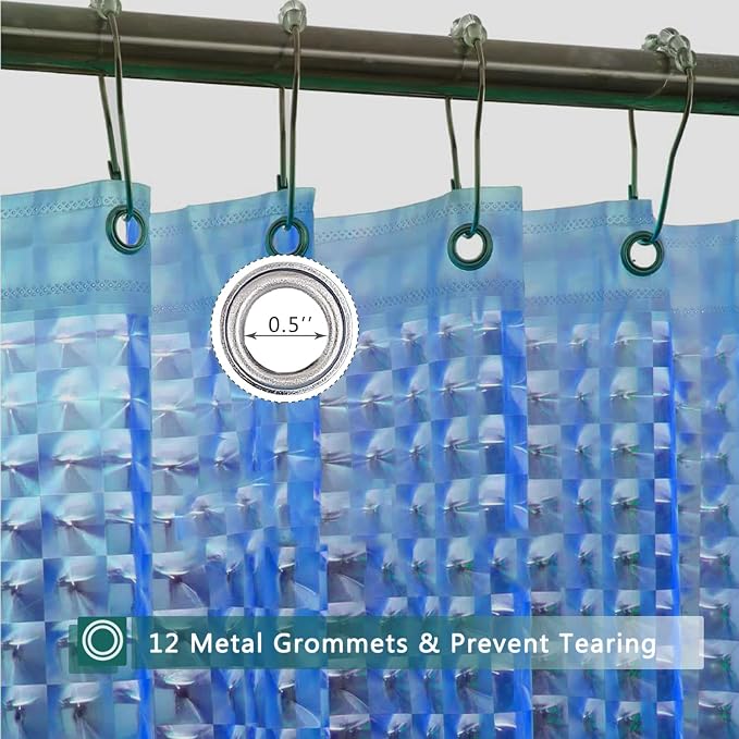 Blue Shower Curtain Liner, 100% Waterproof EVA 3D Shower Curtains with 3 Duty Heavy Bottom Magnets and 12 Rust Proof Grommets, 72x72 Weighted Shower Liner for Shower Stall, Bathtubs
