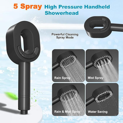 Hibbent Filtered Showerhead with handheld, High Pressure 5 Sprays Shower | Black Shower Head, Brass Holder & 71" Metal Hose, Water Softener for Hard Water-Remove Chlorine, Reduces Dry Itchy Skin