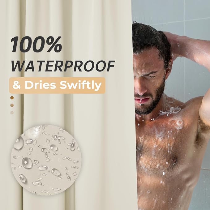 AmazerBath Stall Shower Curtain 36x72, Beige Shower Curtain Plastic, Small Shower Curtain Liner Cream Heavy Duty Thick PEVA, Walk in Shower Liner with 2 Weighted Stones and 6 Grommet Holes