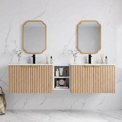 72 Inch Floating Bathroom Vanity with Double Sink, Bathroom Double Sink Cabinet with Soft Close Door Waterproof Storage, Wood Color(wt)