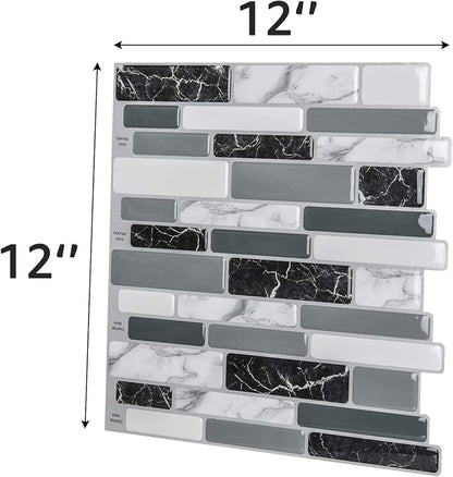 Art3d 12 x 12 Inch Vinyl Peel and Stick Backsplash, 10-Pack, Marble Grey | Waterproof, Lightweight, Self Adhesive, Easy to Install, No Residue, for Kitchen & Bedroom Decor, Ideal for Recently Moved