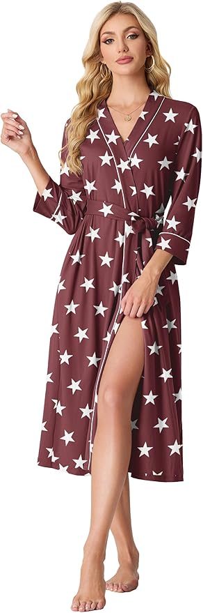 PrinStory Womens Robe Long Knit Bathrobe Lightweight Soft Robes Ladies Bath Robe