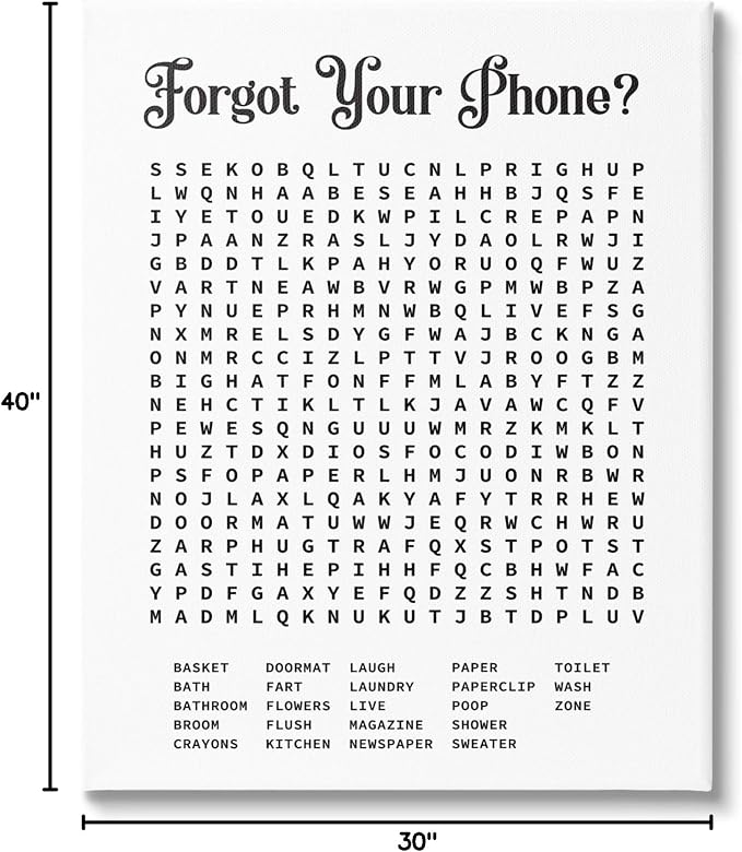 Bathroom Word Puzzle Affirmation, 30 x 40 Inch Canvas Wall Art | Stupell Industries · By Lettered and Lined · Ready to hang · Great for bath decor · Made in USA