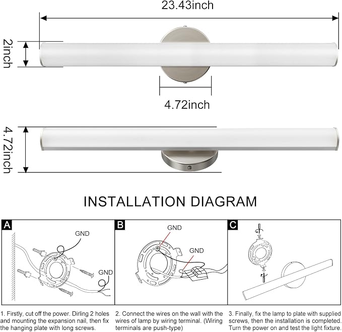 24inch Bathroom Vanity Light 2-Pack, 16W Bathroom Lights Fixture,1600LM Led Vanity Lights Bar, 4000K Natural White Bath Wall Lighting Fixture Sconce Indoor, Vanity Light Fixtures Over Mirror