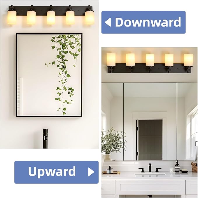 LOUSACE Bathroom Light Fixtures Over Mirror, 5 Light Vanity Lights Matte Black, Modern Bathroom Lighting with Opal White Glass Shades, Wall Sconces Fixture Vanity Lighting for Bedroom Living Room