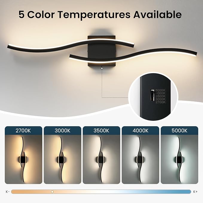 Bathroom Vanity Lights Over Mirror: 31.5 Inch 20W Black LED Bathroom Lighting Fixtures 5CCT Dimmable 2700-5000K Vanity Lighting Modern Bath Sconces Wall Light for Mirror Cabinets Bedroom Living Room