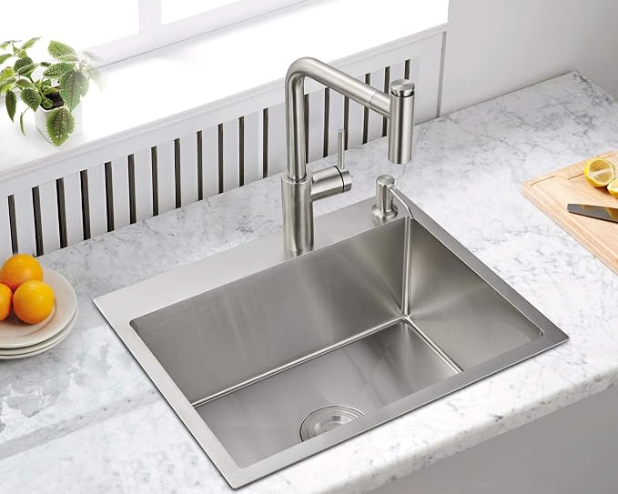 20" Drop-In Single Bowl Kitchen Sink 304 Stainless Steel Brushed | 20"x16" Drop-in Sink | Stainless steel | 9" Deep | Topmount Strainer | Included | Single Bowl | Small Kitchen/Prep