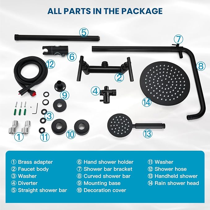 gotonovo Outdoor Shower 304 Stainless Steel, Matte Black, Lever Handle | Rain 8 Inch Outdoor Shower Head with Handheld Kit Fixtures System Faucet Set with Valve Wall Mount for Seaside Backyard Pool