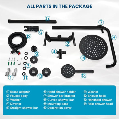 gotonovo Outdoor Shower 304 Stainless Steel, Matte Black, Lever Handle | Rain 8 Inch Outdoor Shower Head with Handheld Kit Fixtures System Faucet Set with Valve Wall Mount for Seaside Backyard Pool