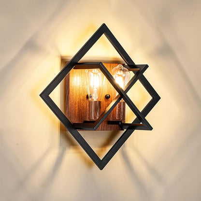 Farmhouse Wall Sconce, Black Wood, 2-Light | Rustic Indoor Wall Light, 17.8 Inch, E26 Base, Hardwired, for Stairway, Living Room, Bedroom, Bathroom