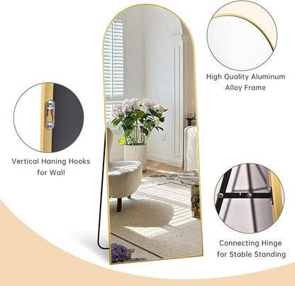 Dewfig Full Length Mirror, 70"x26" Arched Full Body Mirror, Gold | Aluminum Alloy Frame Floor Mirror, HD Shatterproof Tempered Glass, Lean/Stand/Wall for Living Room,Bedroom, Dressing Room