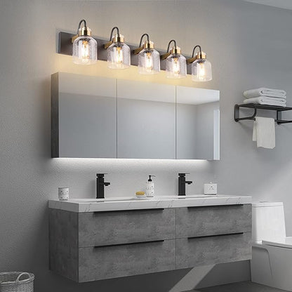 PRESDE Vintage Bathroom Vanity Light Fixtures Bronze Brushed Black Vanity 5 Light for Bathroom Wall Lighting