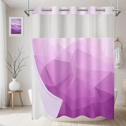 No Hook Shower Curtain with Snap in Liner Set, Light Purple, 71x74 | Waterproof Fabric for Bathroom, Modern Hotel Style Ombre Design, Mesh Top Window, Machine Washable, Quick Install