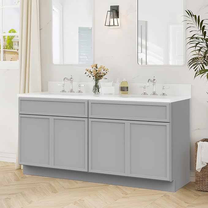 72 Inch Bathroom Vanity Base Only, Double Vanity Cabinet with Soft Closing Door, 2ea 36 inch Cabinet, Without Top,Grey