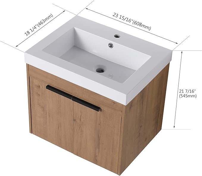 Malwee 24" Floating Bathroom Vanity with Sink, Rustic Bathroom Wall-Hung Vanity, Mordern Bath Sink Vanity Combo, Bathroom Cabinet Set with Ample Storage, (021)
