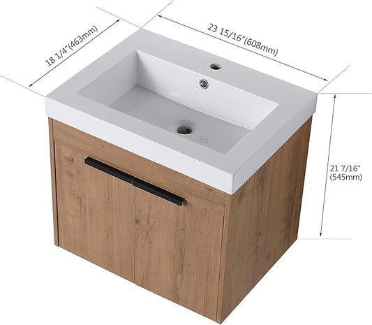 Malwee 24" Floating Bathroom Vanity with Sink, Rustic Bathroom Wall-Hung Vanity, Mordern Bath Sink Vanity Combo, Bathroom Cabinet Set with Ample Storage, (021)
