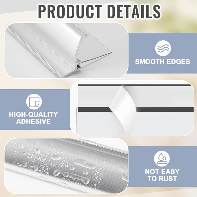Hicarer 2 Pcs 32'' Chrome Framed Shower Door Replacement Drip Rail with Vinyl Sweep, Shower Door Water Deflector with Bottom Seal, Applied Mounting Tape and Screws (Silver)