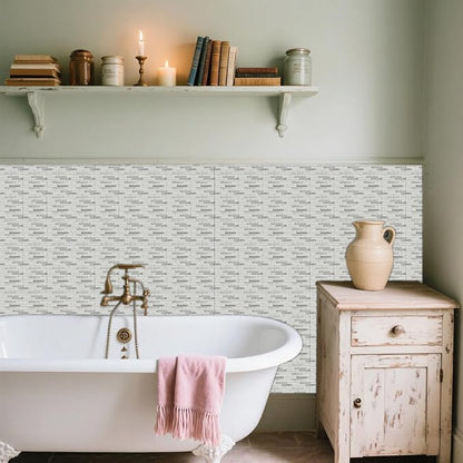 36 Pcs Tile Stickers White-Gray Texture Peel and Stick Long Strip Wall Tile Stickers Waterproof Self Adhesive Stick on Tiles Decals for Kitchen Bathroom Wall Art Decor, 4×4 Inch