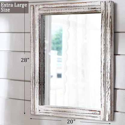 AAZZKANG Large Wall Mirrors with Rustic Wood Framed 28"x20" Rectangle Decorative Hanging Mirror for Farmhouse Bedroom Bathroom Living Room Entryway