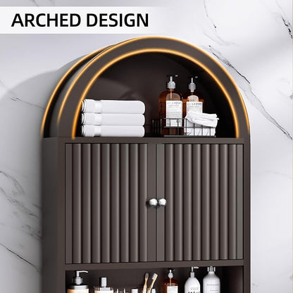 Spurgehom Arch Over The Toilet Storage Cabinet, Bathroom Organizer (Coffee) | Freestanding Bathroom Shelf Equipped with Anti-Tipping Device, Space-Saving Vertical Toiletries Storage Cabinet