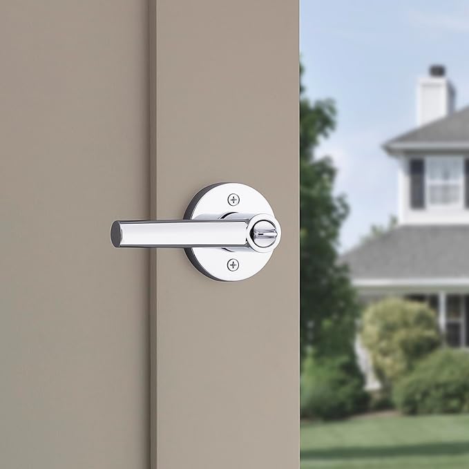 Kwikset Milan Entry Door Handle with Lock and Key, Secure Keyed Reversible Lever Exterior, Doorlock, For Front Entrance and Bedrooms, Polished Chrome, Pick Resistant Smartkey Rekey Security