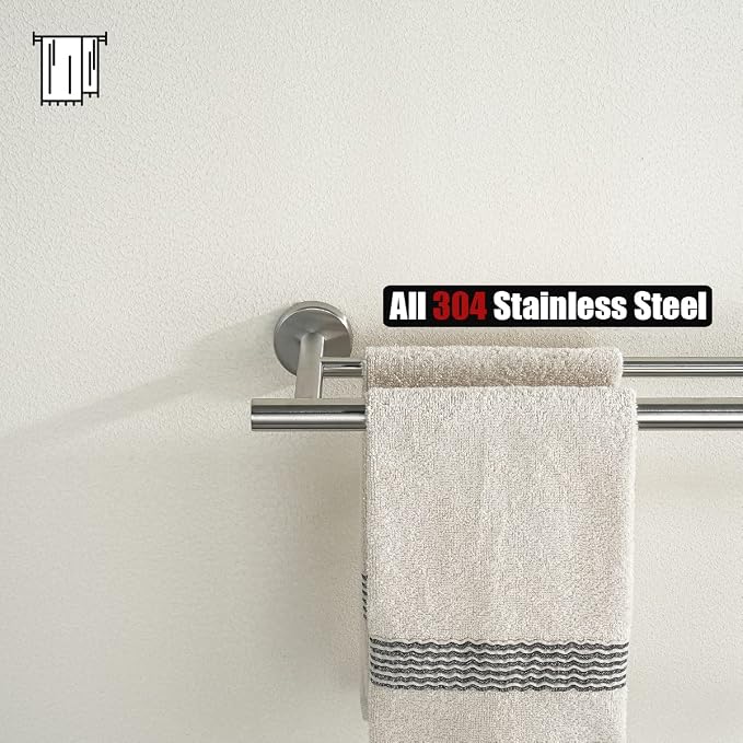 JQK Double Bath Towel Bar, 20.5 Inch 304 Stainless Steel Thicken 0.8mm Towel Rack Bathroom, Towel Holder Brushed Finished Wall Mount, Useable Length 18 Inch, TB100L18-BN