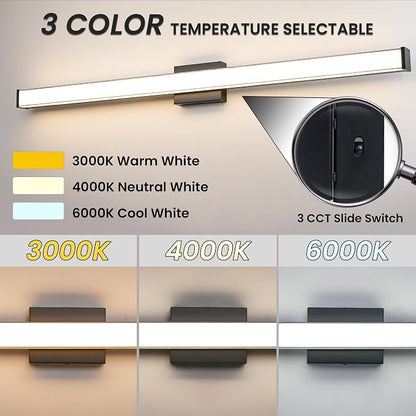 Modern LED Bathroom Vanity Light 48 inch 32W Dimmable 3CCT Bathroom Light Fixture Over Mirror Rectangle Bath Vanity Light Bar with Double Layer Acrylic Shade (Matte Black)