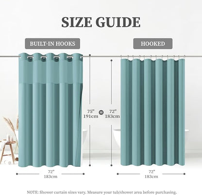 Teal Ringless Linen Textured Shower Curtain with Snap in Liner, 72x75 | 3 in 1 Hotel Shower Curtain Set, Removable Liner, Waterproof & Washable, Mesh Top Window, Durable Fabric, Easy to Install
