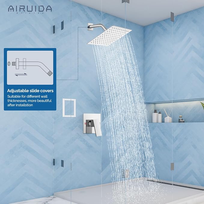 Airuida Shower Faucet Set,8 Inch Shower Valve Kit,Chrome Polish | Male Threads,Rough-in Valve Shower Trim Kit,Single Handle Control Shower Set