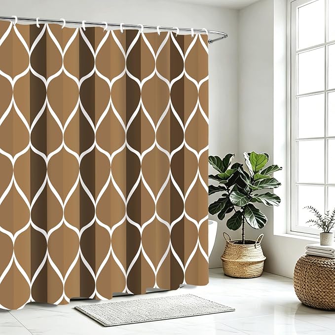 Gelbchu Geometric Shower Curtain for Bathroom, Brown, 72x72 | with Hooks, Premium Polyester, Quick Dry, Water Repellent, Machine Washable, Rustproof Grommets, Modern Minimalist