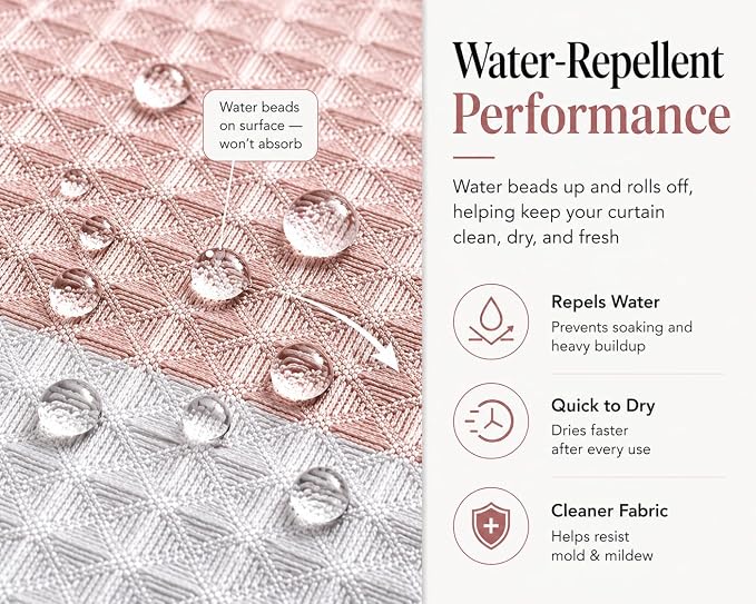 Dainty Home Ombre Waffle Weave Shower Curtain 70 x 72 Blush Textured Fabric Shower Curtain, Hotel Style Waffle Weave Bathroom Curtain, Water Resistant Polyester Ombre Shower Curtain
