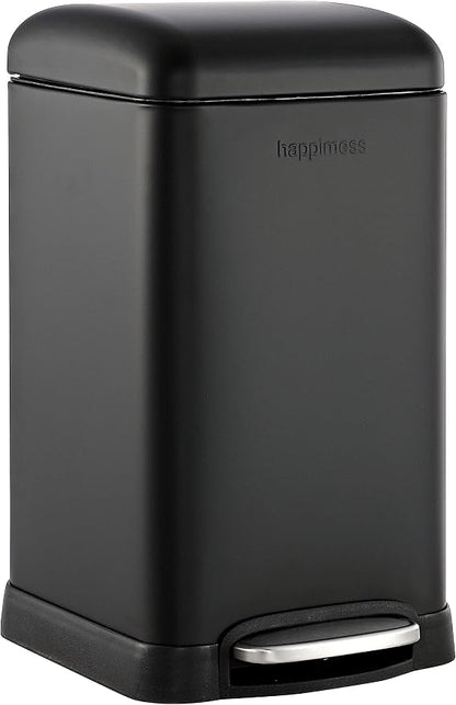 happimess Betty Retro Mini 3.2 Gal Step Trash Can, Charcoal Black | Soft-Close Lid, Fingerprint Proof, Removable Liner, Stainless Steel, Hands-Free Pedal