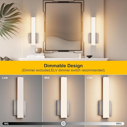 15.7 Inches Modern Bathroom Led Wall Sconces,18W 3000K Hardwired Wall Light with White Acrylic Lampshade,Indoor Bathroom Vanity Light for Mirror Bedroom Living Room Hallway(Nickel,2Pack)
