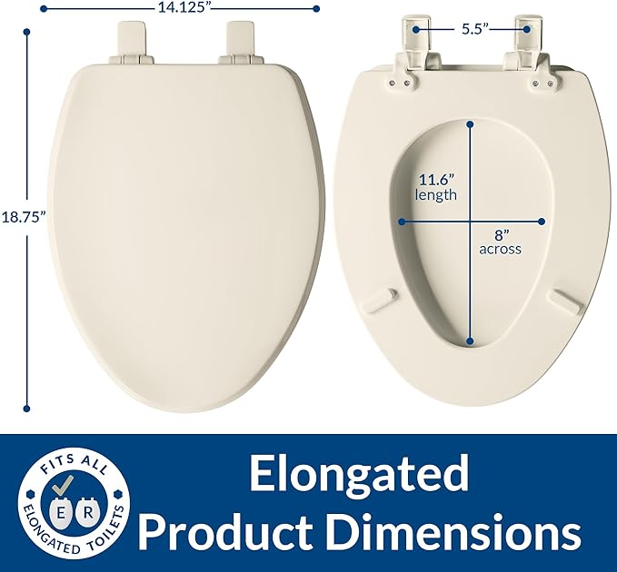 Bemis Ashland Modern Wood Toilet Seat with Decorative Edge, Slow Close, Secure Hinges, Made in USA, Elongated, Biscuit