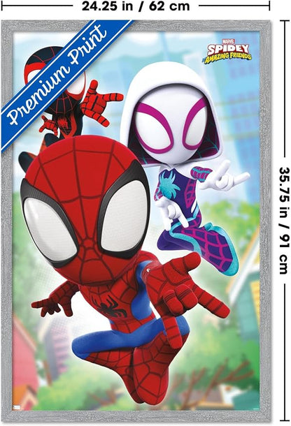 Trends International Marvel Spidey and His Amazing Friends - Webs Wall Poster, 34L x 22.4W, Gray Framed Version