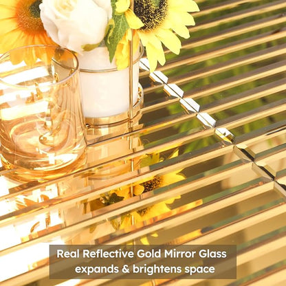 Peel and Stick Mirror Backsplash Tile, Gold, 11.8 x 11.8 Inch, Beveled Mirror Strip Tile for Kitchen Bathroom Bar Accent Wall, Pack of 5 Sheets