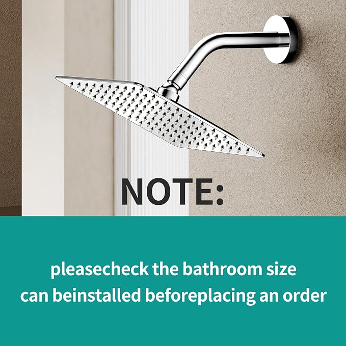 Square Rain Shower Head, High Flow Stainless Steel,Work with any decorative style，All Metal Rainfall Shower Head (Chrome, 8)