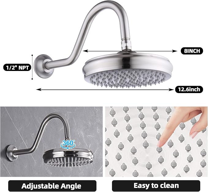 All Metal Thermostatic Shower System Backnets Wall Mounted Antique Shower Faucet Set with Body Jets and Handheld, Bathroom Mixer Shower Set Wall Mounted Rough-in Valve and Trim Kit Brushed Nickel