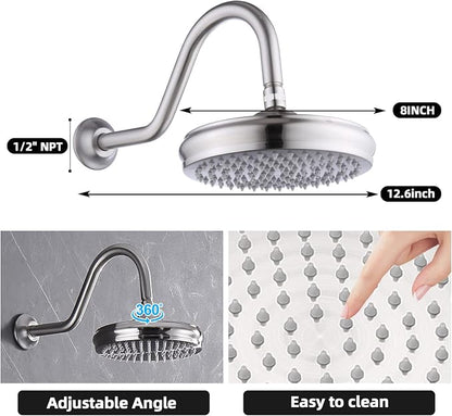 All Metal Thermostatic Shower System Backnets Wall Mounted Antique Shower Faucet Set with Body Jets and Handheld, Bathroom Mixer Shower Set Wall Mounted Rough-in Valve and Trim Kit Brushed Nickel