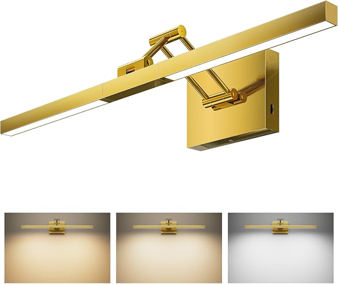 VONLUCE 24" Modern LED Bathroom Vanity Light, Brushed Gold | 3CCT, Flicker-free, 360° Rotatable Head & Swing Arm, IP44 waterproof Bathroom Light Fixture Over Mirror for Bathroom, Picture