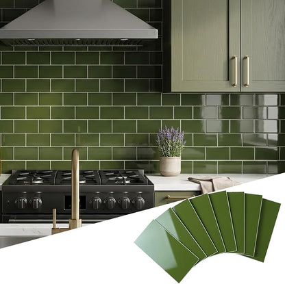 Yipscazo 2025 New Upgrade Peel and Stick backsplash 3 x 6 Inches 3D PVC Composite Wall Tile Stick on Backsplash Tile for Kitchen Bathroom, Laundry Room, Fireplace(Polished Marble Green, 160 Pieces)