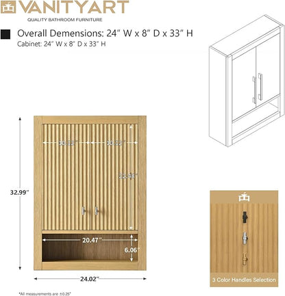 Vanity Art Vanity with Storage Cabinet & Shelves, Free-Standing Vanity with Soft-Closing Doors, Natural Oak, Golden Brushed Handware VA91-TC-NO-GB