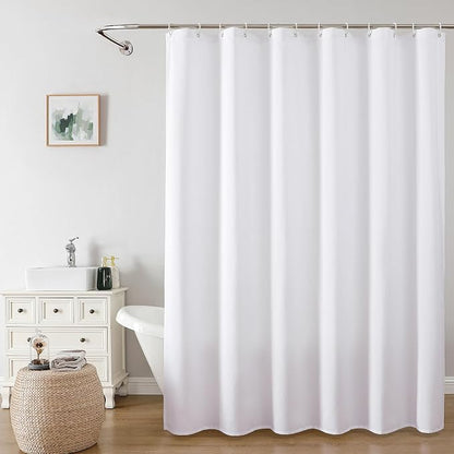Zora 78 Inch Shower Curtain Set with 12 Plastic Hooks, Plain Fabric White Shower Curtain for Bathroom - Long Shower Curtain, Water Resistance, Machine Washable Soft Cloth, 72WX78L, White