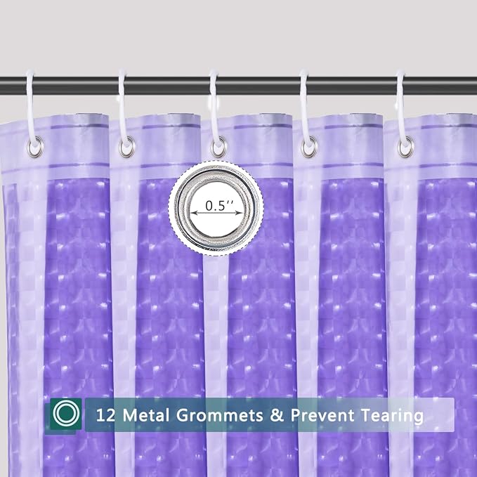 Purple Shower Curtain Liner, 100% Waterproof EVA 3D Shower Curtains with 3 Duty Heavy Bottom Magnets and 12 Rust Proof Grommets, 72x72 Weighted Shower Liner for Shower Stall, Bathtubs