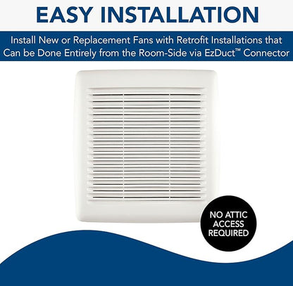 Broan-NuTone AE50 Ventilation Fan with Roomside Installation, ENERGY STAR Certified, Ceiling or Wall Mount, 50 CFM, 0.5 Sones, White