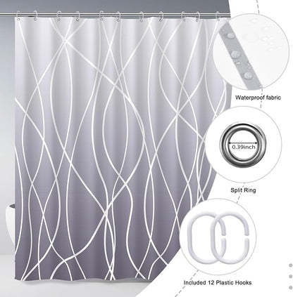 Striped Shower Curtain for Bathroom, Ombre Purple, 72" W x 72" L | with Hooks, Modern Hotel Style, Water Repellent, Washable, Weighted Hem