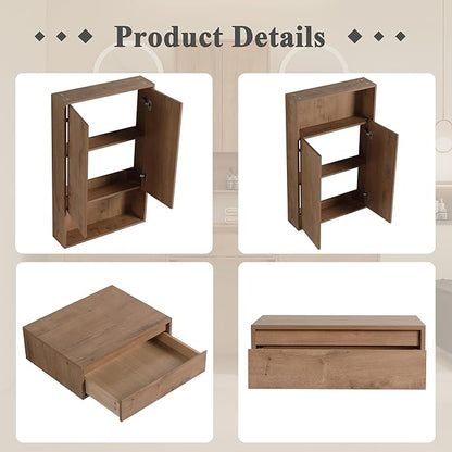 72" Bathroom Vanity Set, 72 Inch Modern Freestanding Vanity with 7 Drawers and Storage Cabinets, Double Resin Sink Floor Stand Cabinet Set Imitative Oak