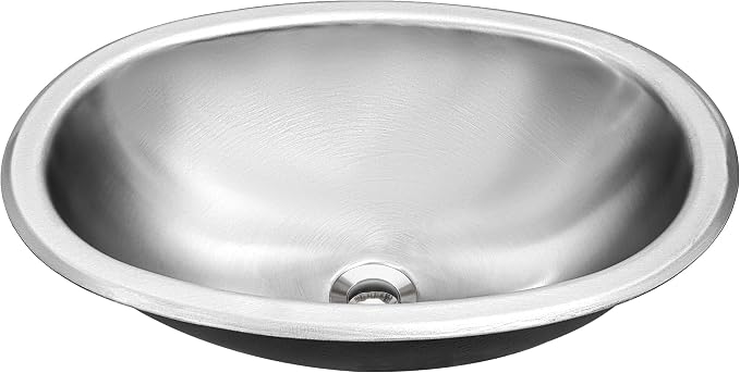 LQS Oval RV Bathroom Sink, 16.73 x 11.81 Inch Stainless Steel RV Sink | Topmount Oval RV Sink for Camper Bathrooms, Kitchens and Bars; 5.12-Inch Depth with Sink Drain Assembly Included
