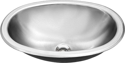 LQS Oval RV Bathroom Sink, 16.73 x 11.81 Inch Stainless Steel RV Sink | Topmount Oval RV Sink for Camper Bathrooms, Kitchens and Bars; 5.12-Inch Depth with Sink Drain Assembly Included